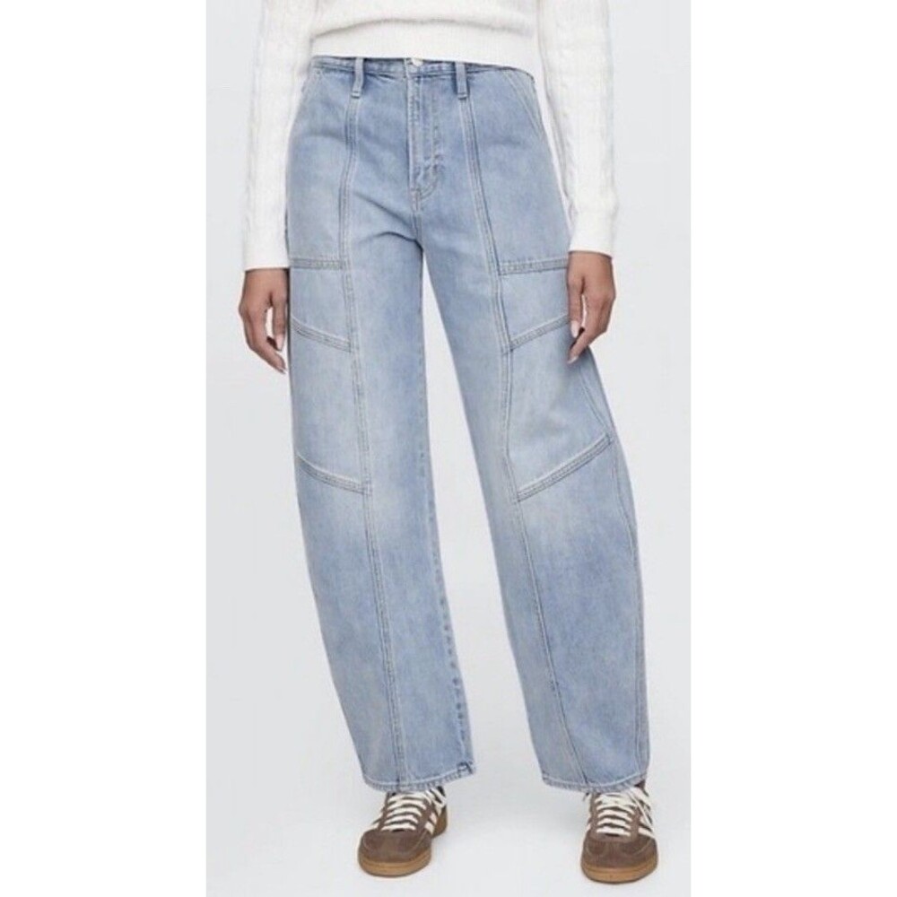 Gap Womens 29 High Rise Barrel Leg Jean Light Wash Seamed Utility Pocket